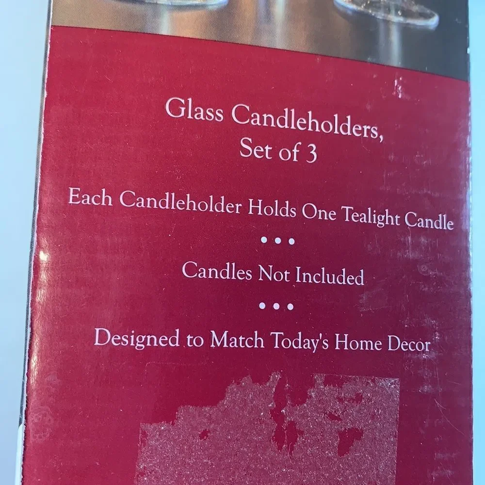 Hearthstone Set 3 Clear Glass Candle Tea Light Holders Holiday EUC In Box